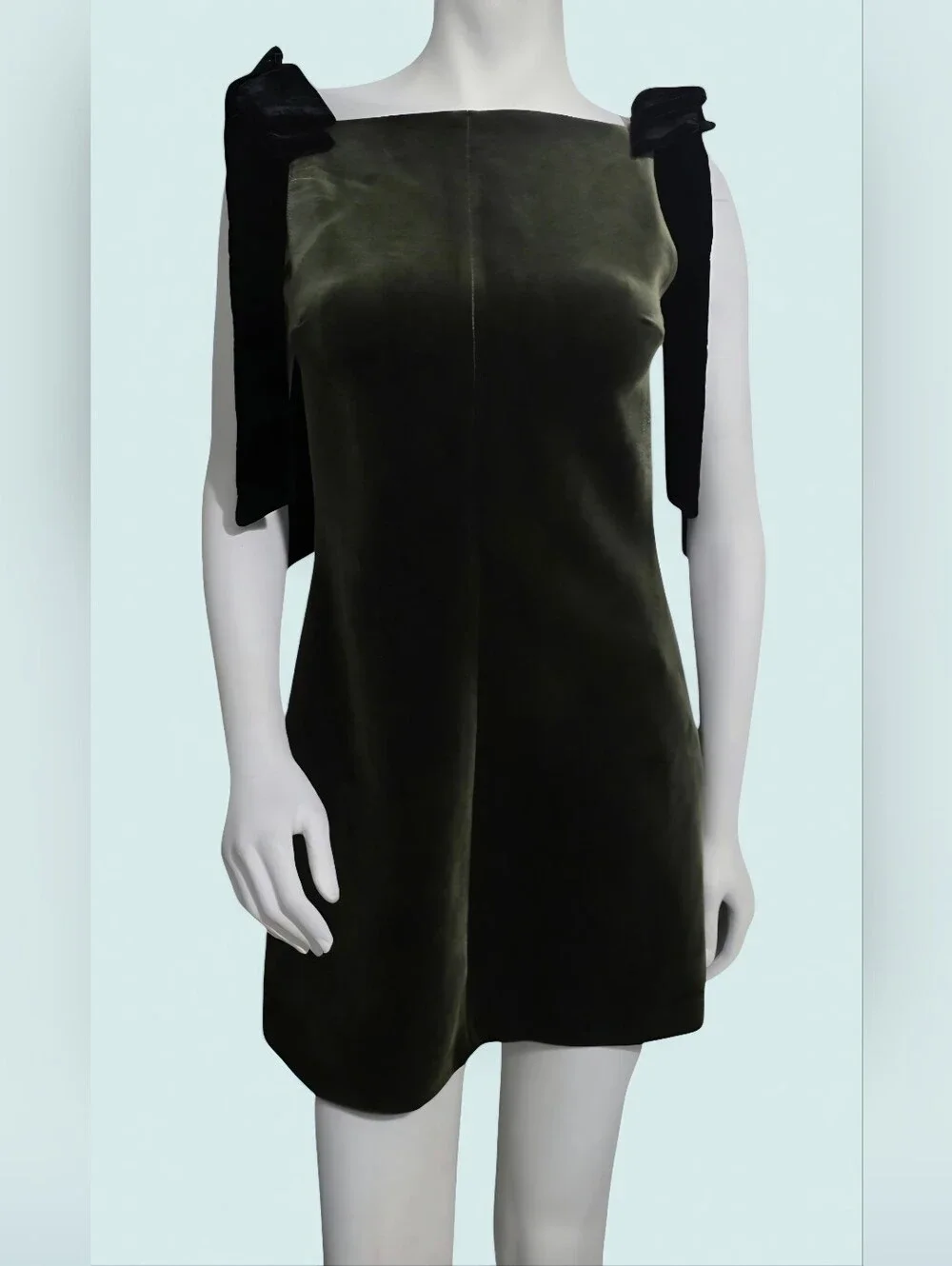 Zara Dark Olive Velvet Mini Dress with Shoulder Bows